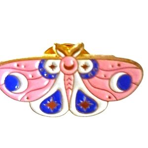 Moth Pink & Blue Enamel Lapel/Hat Pin Back NWOT